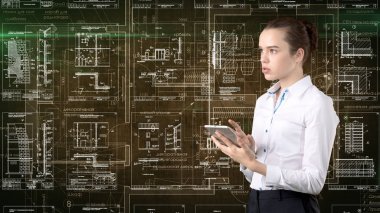 İşkadını mimar mühendis inşaat tasarım ve iş kavramı