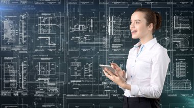 İşkadını mimar mühendis inşaat tasarım ve iş kavramı