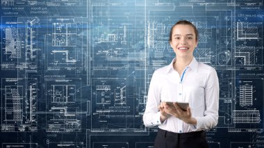 İşkadını mimar mühendis inşaat tasarım ve iş kavramı