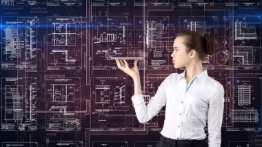 İşkadını mimar mühendis inşaat tasarım ve iş kavramı