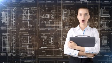 İşkadını mimar mühendis inşaat tasarım ve iş kavramı