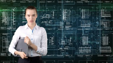 İşkadını mimar mühendis inşaat tasarım ve iş kavramı