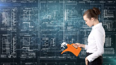 İşkadını mimar mühendis inşaat tasarım ve iş kavramı