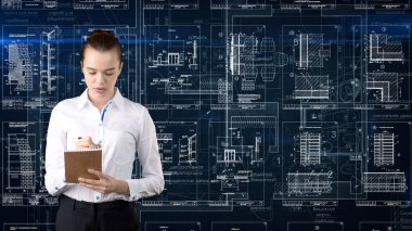 İşkadını mimar mühendis inşaat tasarım ve iş kavramı