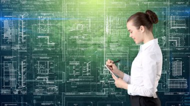 İşkadını mimar mühendis inşaat tasarım ve iş kavramı