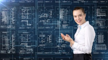 İşkadını mimar mühendis inşaat tasarım ve iş kavramı