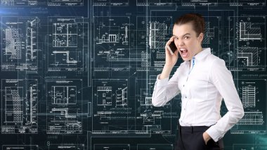 İşkadını mimar mühendis inşaat tasarım ve iş kavramı