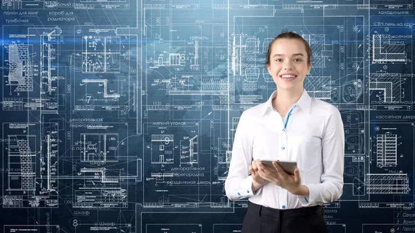 İşkadını mimar mühendis inşaat tasarım ve iş kavramı