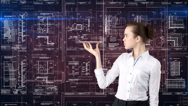 İşkadını mimar mühendis inşaat tasarım ve iş kavramı