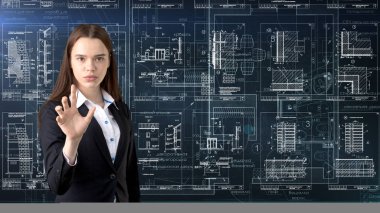 İşkadını mimar mühendis inşaat tasarım ve iş kavramı