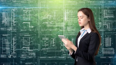 İşkadını mimar mühendis inşaat tasarım ve iş kavramı