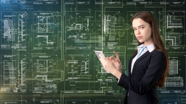 İşkadını mimar mühendis inşaat tasarım ve iş kavramı