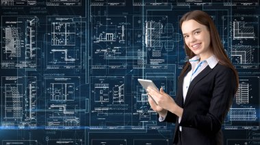 İşkadını mimar mühendis inşaat tasarım ve iş kavramı