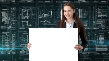 İşkadını mimar mühendis inşaat tasarım ve iş kavramı