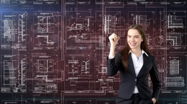 İşkadını mimar mühendis inşaat tasarım ve iş kavramı