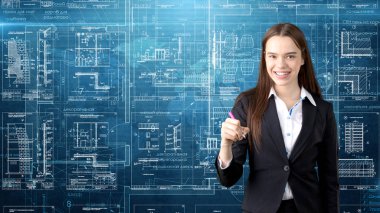 İşkadını mimar mühendis inşaat tasarım ve iş kavramı