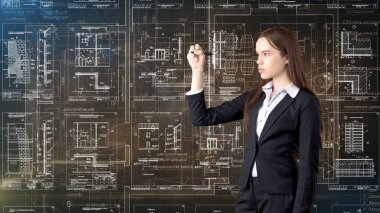 İşkadını mimar mühendis inşaat tasarım ve iş kavramı