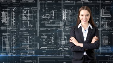 İşkadını mimar mühendis inşaat tasarım ve iş kavramı