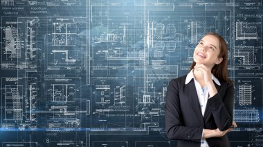 İşkadını mimar mühendis inşaat tasarım ve iş kavramı