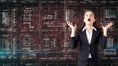 İşkadını mimar mühendis inşaat tasarım ve iş kavramı