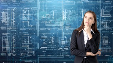 İşkadını mimar mühendis inşaat tasarım ve iş kavramı