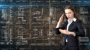 İşkadını mimar mühendis inşaat tasarım ve iş kavramı