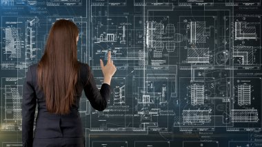 İşkadını mimar mühendis inşaat tasarım ve iş kavramı