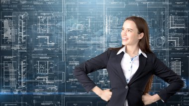 İşkadını mimar mühendis inşaat tasarım ve iş kavramı