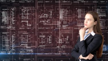 İşkadını mimar mühendis inşaat tasarım ve iş kavramı