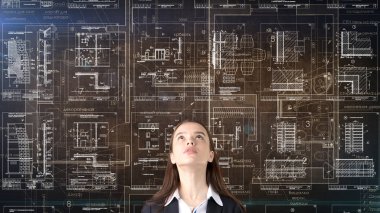 İşkadını mimar mühendis inşaat tasarım ve iş kavramı