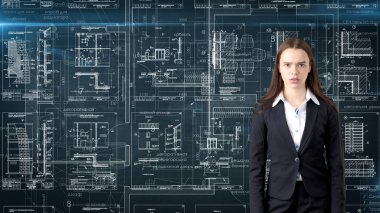 İşkadını mimar mühendis inşaat tasarım ve iş kavramı