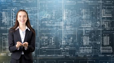 İşkadını mimar mühendis inşaat tasarım ve iş kavramı