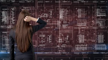 İşkadını mimar mühendis inşaat tasarım ve iş kavramı