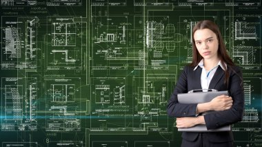 İşkadını mimar mühendis inşaat tasarım ve iş kavramı