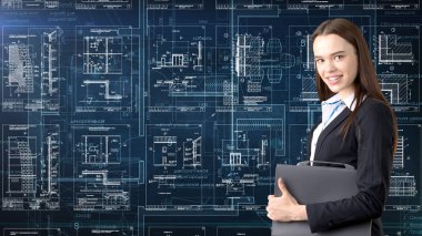 İşkadını mimar mühendis inşaat tasarım ve iş kavramı