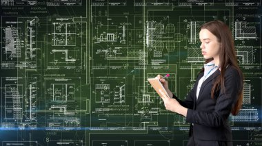 İşkadını mimar mühendis inşaat tasarım ve iş kavramı