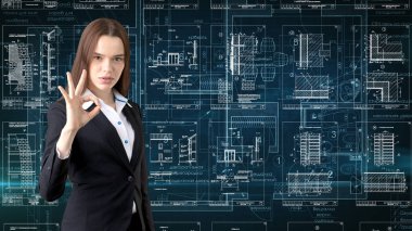 İşkadını mimar mühendis inşaat tasarım ve iş kavramı