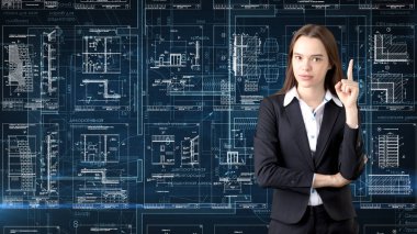 İşkadını mimar mühendis inşaat tasarım ve iş kavramı