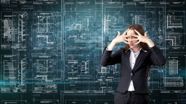 İşkadını mimar mühendis inşaat tasarım ve iş kavramı