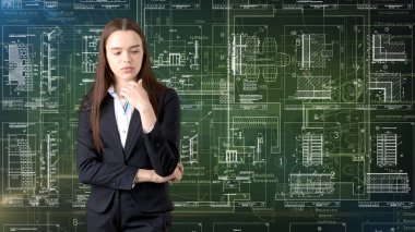 İşkadını mimar mühendis inşaat tasarım ve iş kavramı