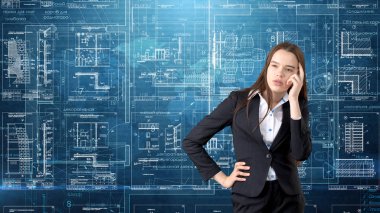 İşkadını mimar mühendis inşaat tasarım ve iş kavramı