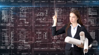 İşkadını mimar mühendis inşaat tasarım ve iş kavramı