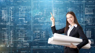 İşkadını mimar mühendis inşaat tasarım ve iş kavramı