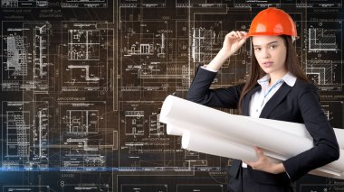 İşkadını mimar mühendis inşaat tasarım ve iş kavramı