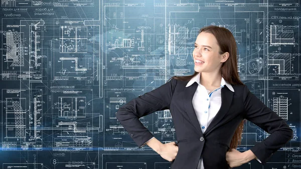 İşkadını mimar mühendis inşaat tasarım ve iş kavramı