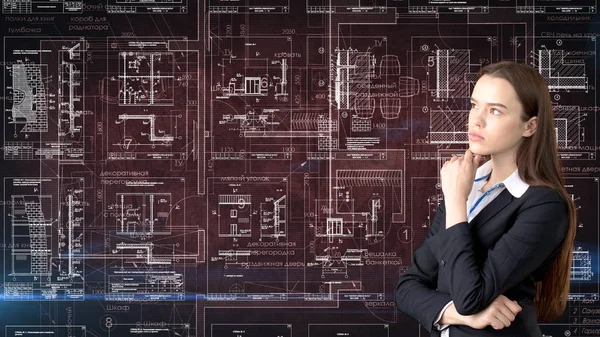 İşkadını mimar mühendis inşaat tasarım ve iş kavramı