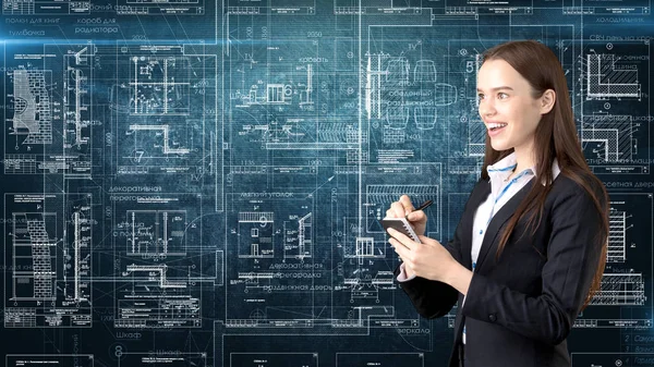 İşkadını mimar mühendis inşaat tasarım ve iş kavramı