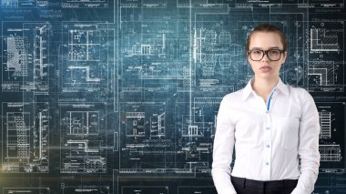 İşkadını mimar mühendis inşaat tasarım ve iş kavramı