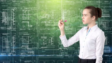 İşkadını mimar mühendis inşaat tasarım ve iş kavramı