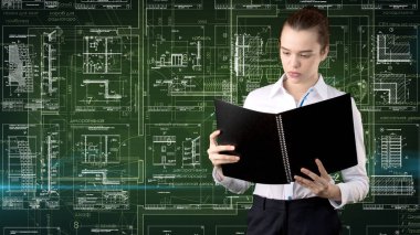 İşkadını mimar mühendis inşaat tasarım ve iş kavramı